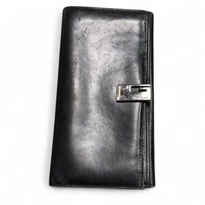 Gucci Black Leather Clutch with Silver Accent